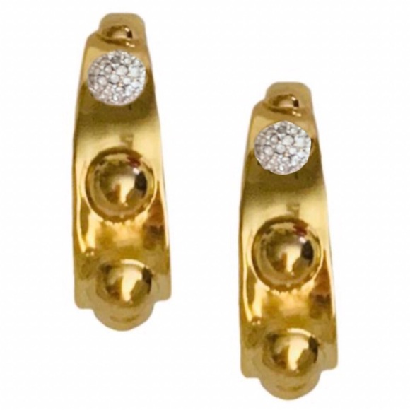 Alexis Bittar Gold Crystal Encrusted Molten Studded Hoop Earrings NWOT - Picture 2 of 6